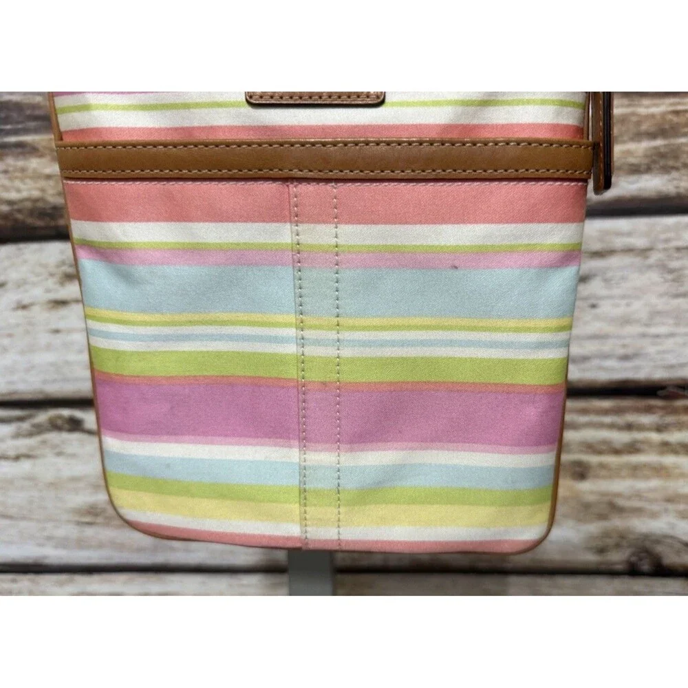 Coach Pastel Striped Crossbody Shoulder Bag Zip Closure Detachable Strap